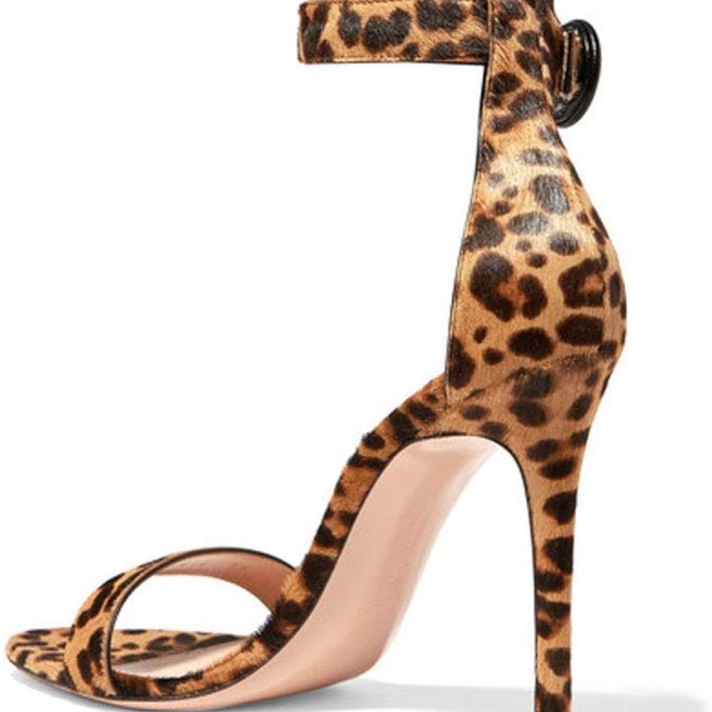 Leopard Print Ankle Strap Heels - Picture 2 of 7